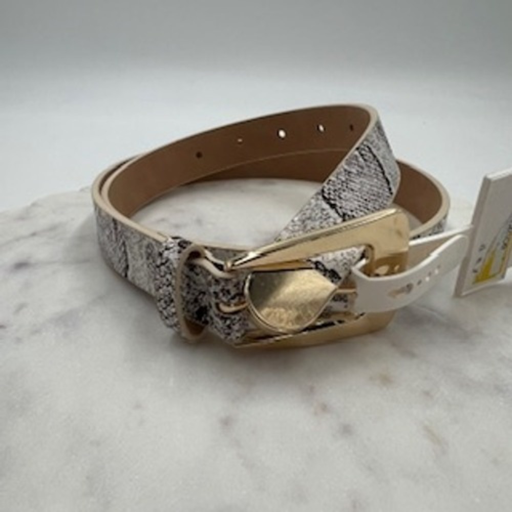 A New Day Womens Snakeskin Print Belt Gold Buckle brown and White Small